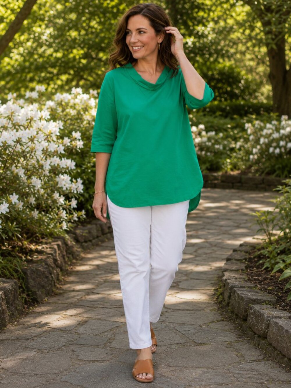 Scapa Lauran Perre 100% Cotton Tunic Top | Small | Kelly Green | Minimalist